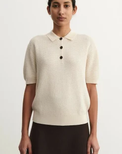 FUB Tee-Shirts, Tops-Merino wool polo shirt - Women's collection Ecru