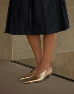 Lachoix Sandales, Escarpins-Metallic Heel Slingback Doré