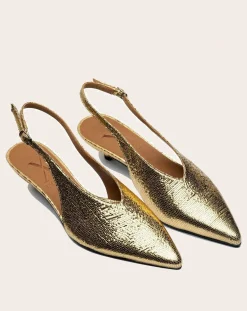 Lachoix Sandales, Escarpins-Metallic Heel Slingback Doré