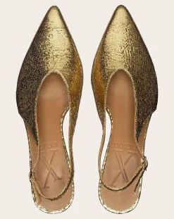 Lachoix Sandales, Escarpins-Metallic Heel Slingback Doré