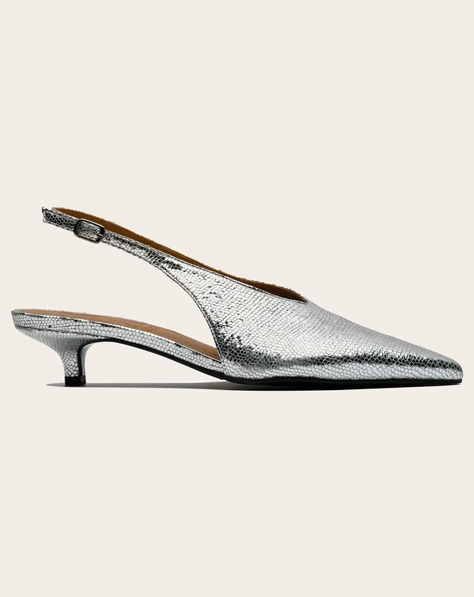 Lachoix Sandales, Escarpins-Metallic Heel Slingback Argenté