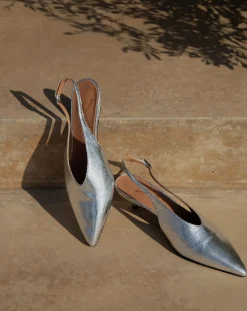 Lachoix Sandales, Escarpins-Metallic Heel Slingback Argenté