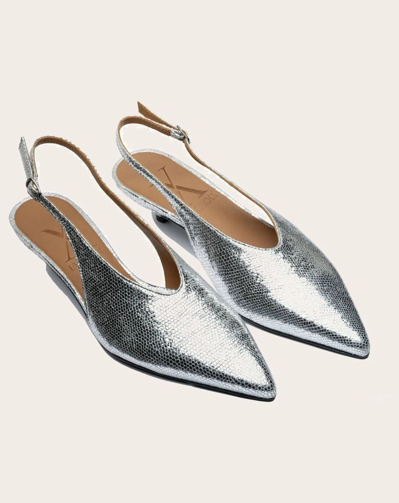 Lachoix Sandales, Escarpins-Metallic Heel Slingback Argenté
