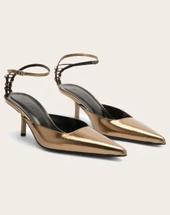 BY FAR Sandales, Escarpins-Metallic Teese pumps in eel leather Olive