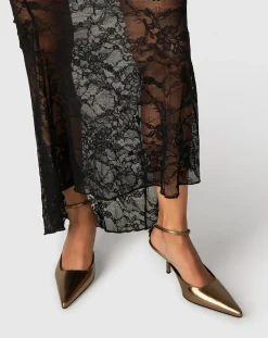 BY FAR Sandales, Escarpins-Metallic Teese pumps in eel leather Olive