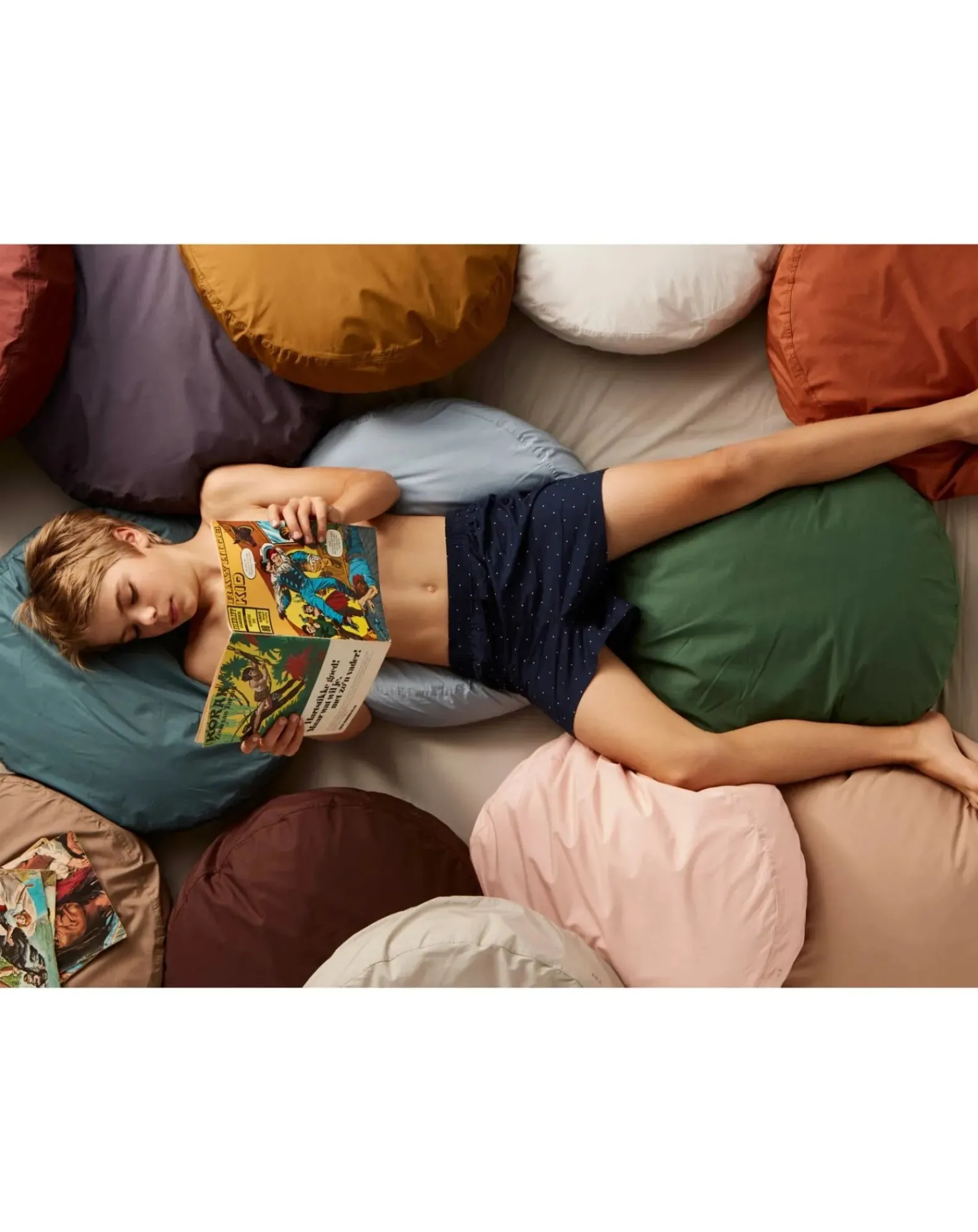 Suite 702 Coussins|Coussins-Organic Cotton Percale Round Cushion Bleu ciel