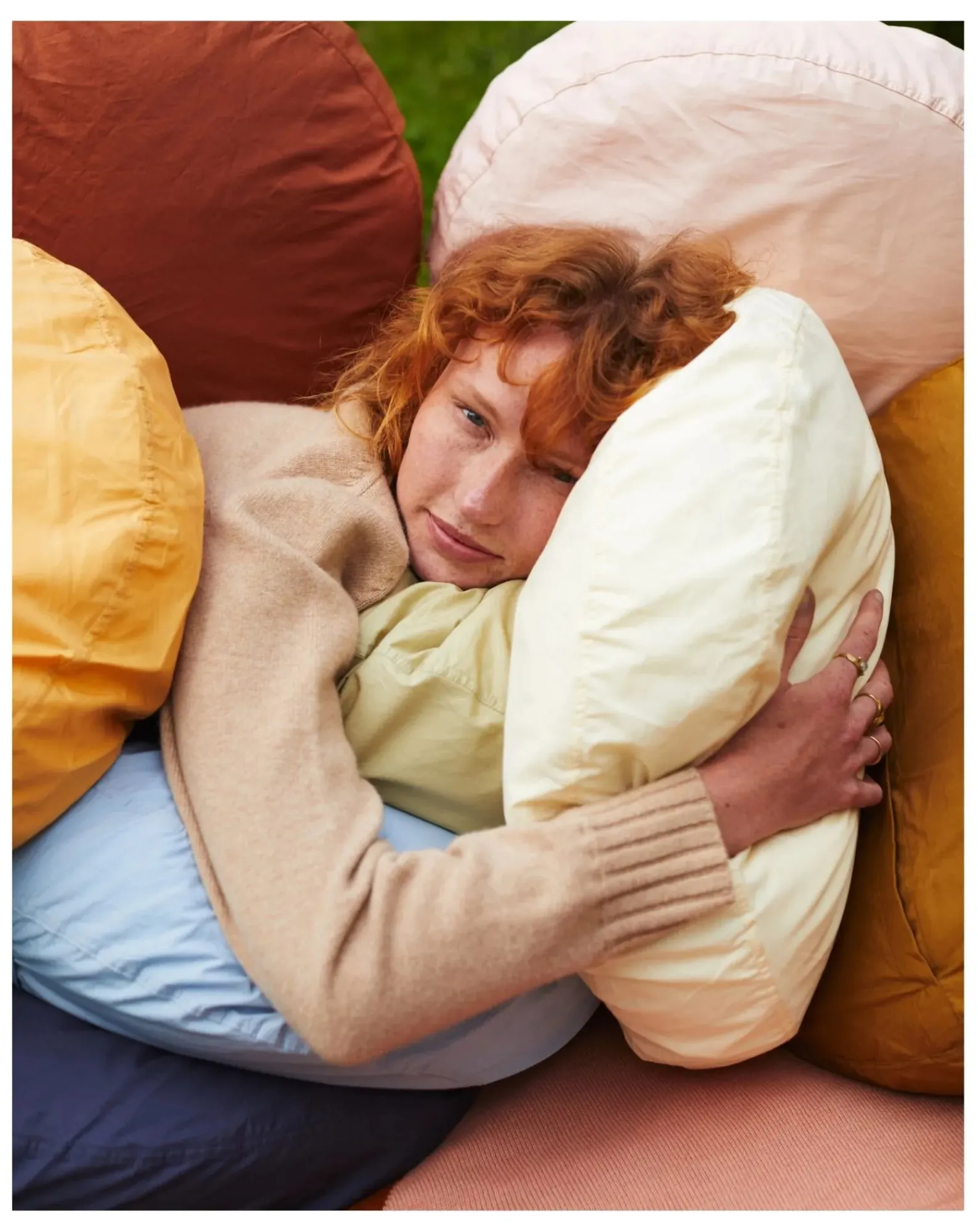 Suite 702 Coussins|Coussins-Organic Cotton Percale Round Cushion Bleu ciel