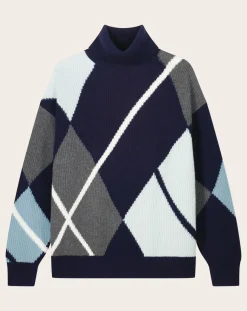 Bompard Pulls, Gilets-Oversize Argyle Intarsia Cashmere Sweater Bleu marine