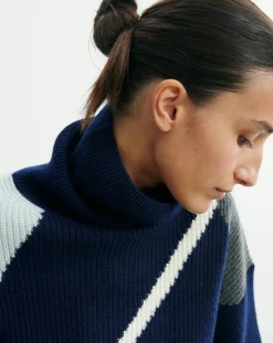 Bompard Pulls, Gilets-Oversize Argyle Intarsia Cashmere Sweater Bleu marine