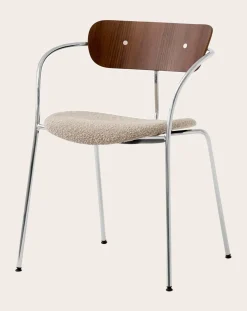 & Tradition Chaises, Tabourets-Pavilion AV4 Chair with Armrests - Chrome-Plated Frame Beige