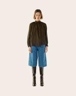 BELLEPIECE Blouses, Chemises-Paxos Silk Blouse Vert foncé