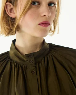 BELLEPIECE Blouses, Chemises-Paxos Silk Blouse Vert foncé