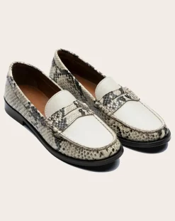 Lachoix Derbies, Mocassins-Penny Python Loafers Blanc cassé