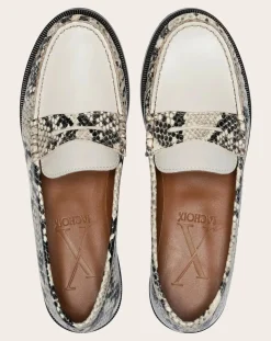 Lachoix Derbies, Mocassins-Penny Python Loafers Blanc cassé