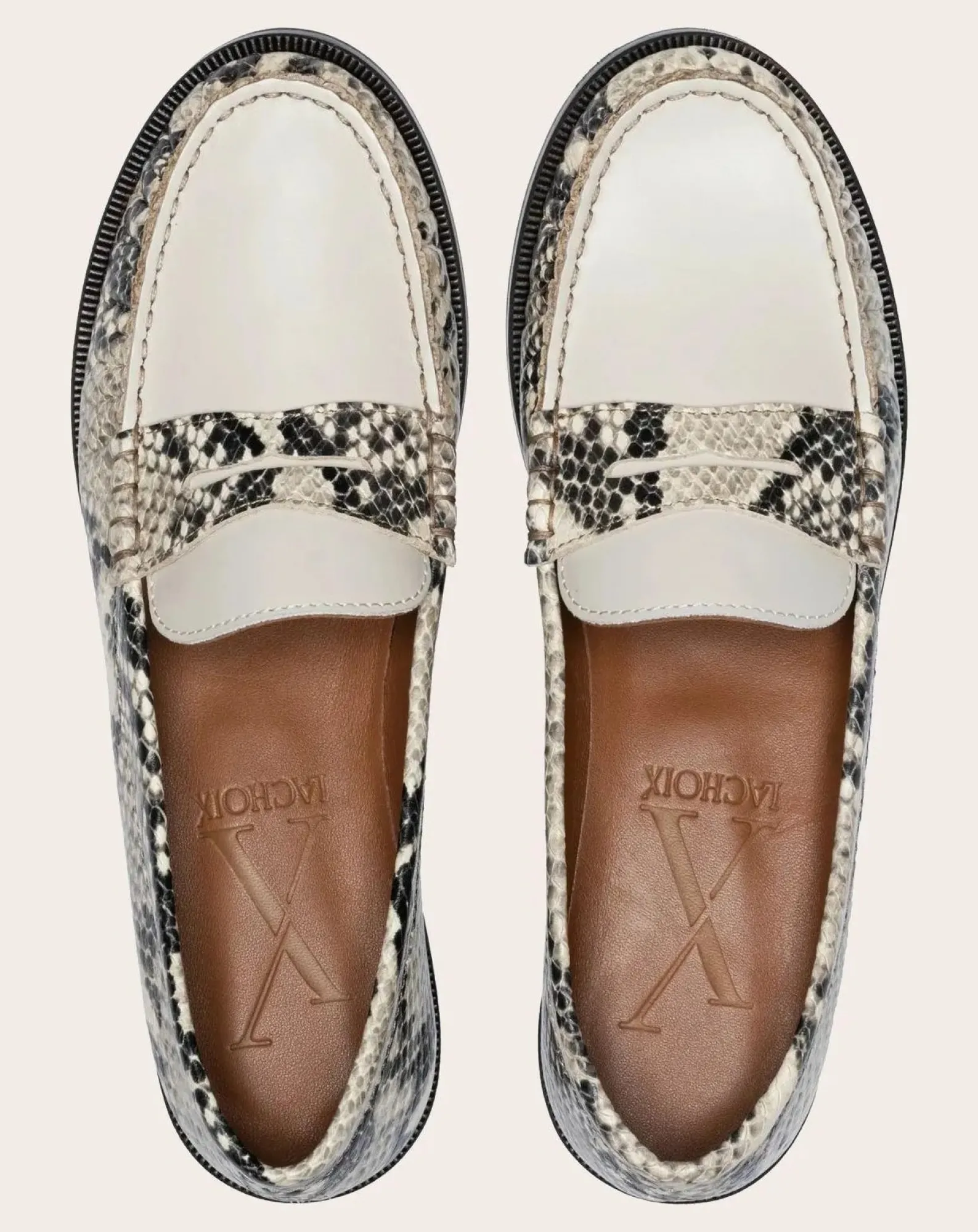Lachoix Derbies, Mocassins-Penny Python Loafers Blanc cassé