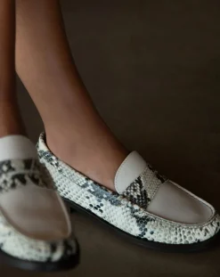 Lachoix Derbies, Mocassins-Penny Python Loafers Blanc cassé