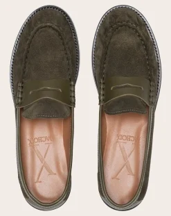 Lachoix Derbies, Mocassins-Penny Suede Loafers Vert kaki
