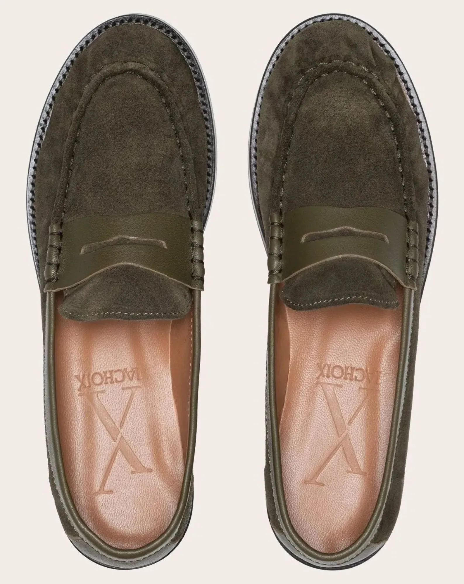 Lachoix Derbies, Mocassins-Penny Suede Loafers Vert kaki