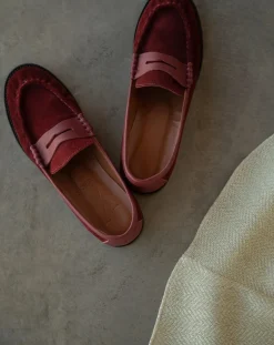 Lachoix Derbies, Mocassins-Penny Suede Loafers Bordeaux
