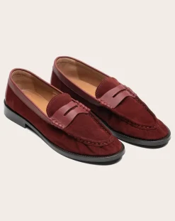 Lachoix Derbies, Mocassins-Penny Suede Loafers Bordeaux