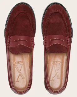 Lachoix Derbies, Mocassins-Penny Suede Loafers Bordeaux