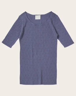 FUB Tee-Shirts, Tops-Pointelle Fine Knit Merino Wool Sweater - Women's Collection Violet