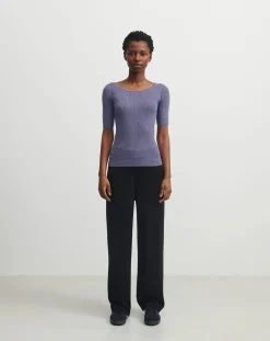 FUB Tee-Shirts, Tops-Pointelle Fine Knit Merino Wool Sweater - Women's Collection Violet