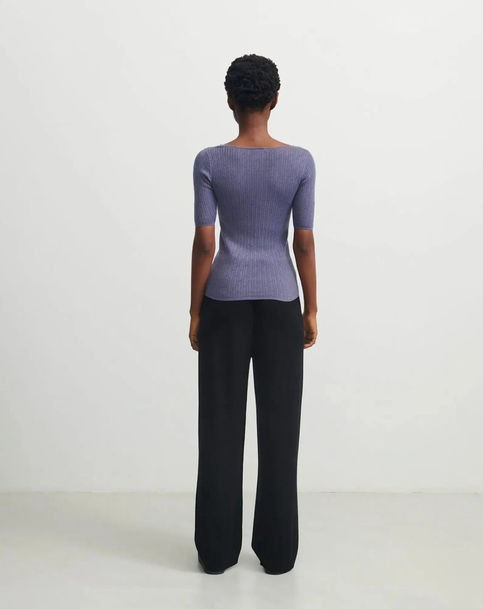 FUB Tee-Shirts, Tops-Pointelle Fine Knit Merino Wool Sweater - Women's Collection Violet