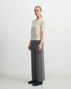FUB Tee-Shirts, Tops-Pointelle Fine Knit Merino Wool Sweater - Women's Collection Ecru