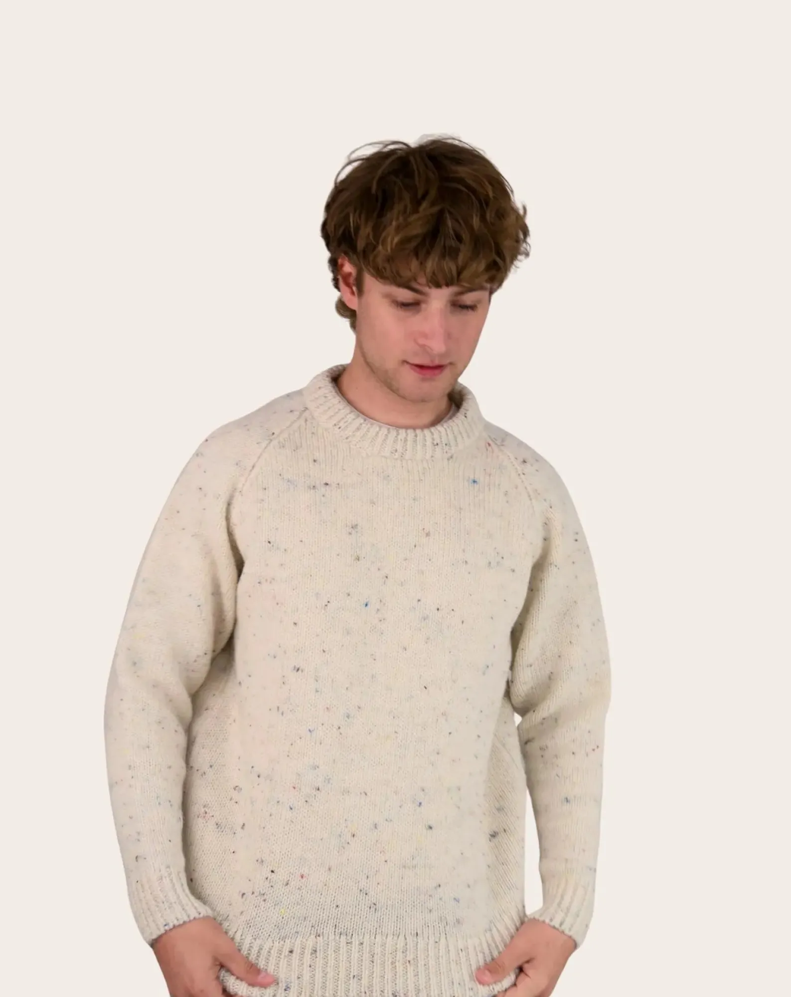 Origin Knitwear Pulls, Gilets-Raglan Chunky Wool Sweater Ecru