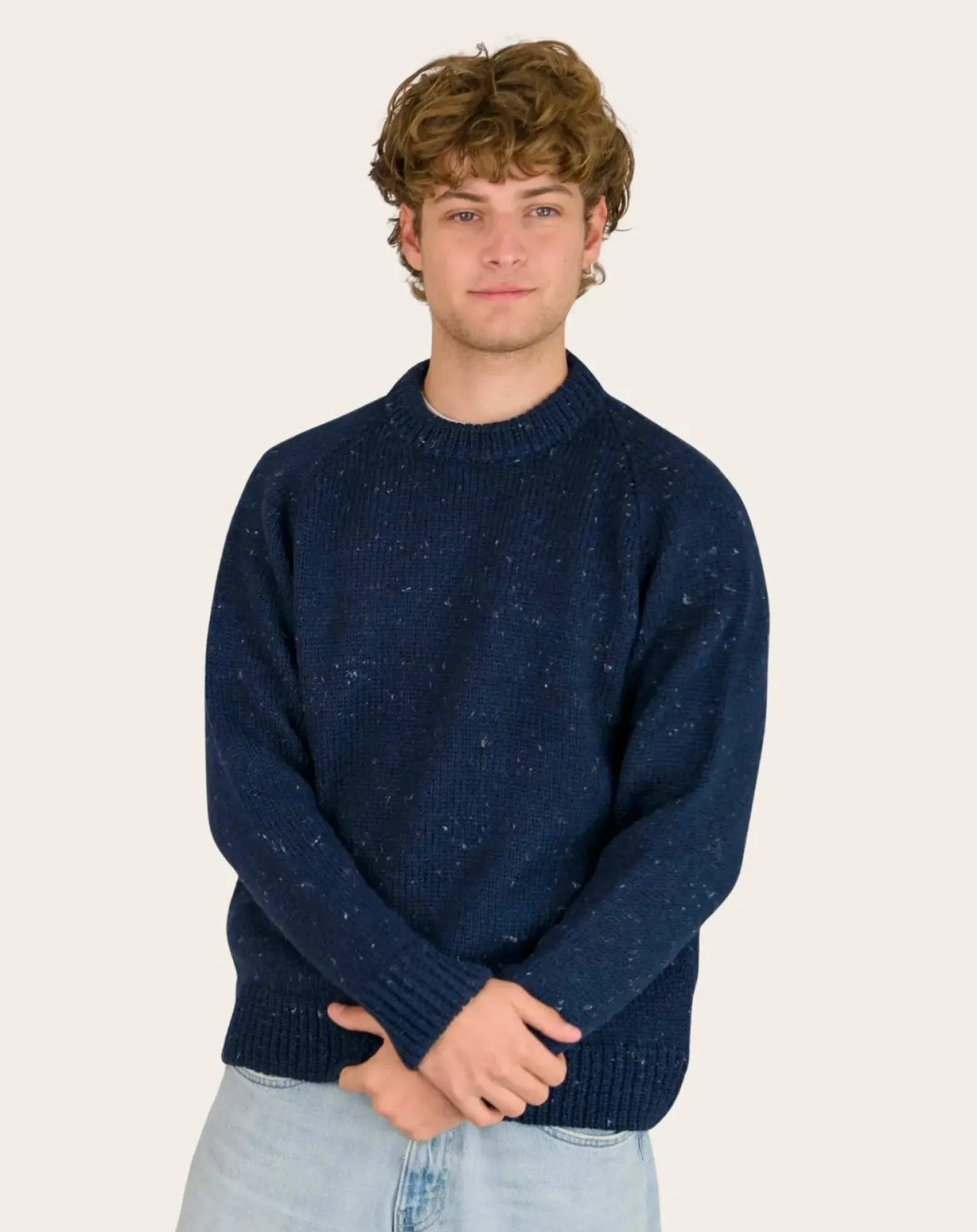 Origin Knitwear Pulls, Gilets-Raglan Chunky Wool Sweater Bleu foncé