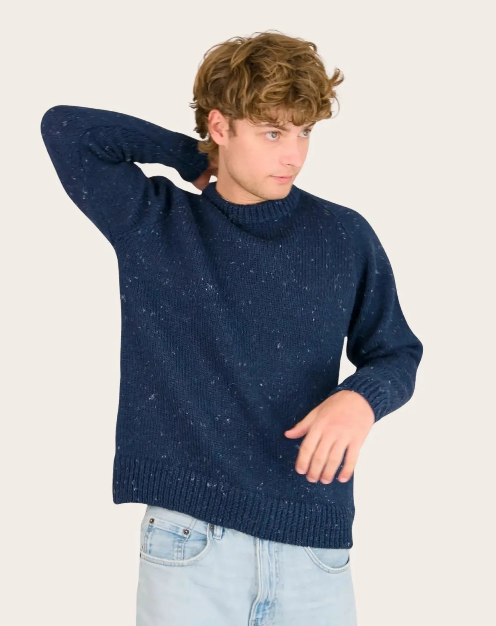 Origin Knitwear Pulls, Gilets-Raglan Chunky Wool Sweater Bleu foncé