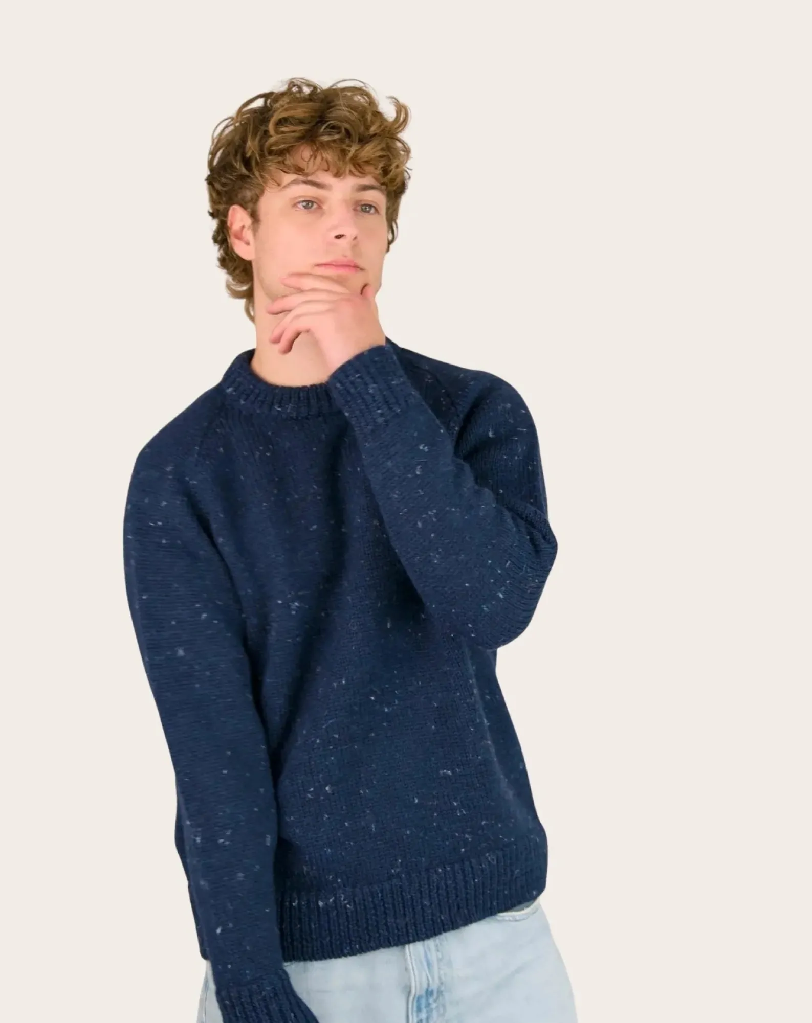 Origin Knitwear Pulls, Gilets-Raglan Chunky Wool Sweater Bleu foncé