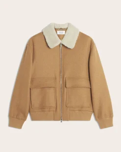 Maison Kitsuné Vestes, Manteaux-Recycled Wool Sheepskin Collar Jacket Brun roux