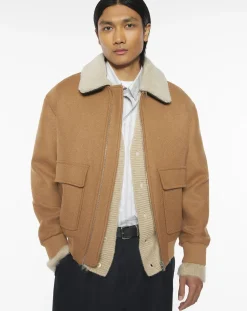 Maison Kitsuné Vestes, Manteaux-Recycled Wool Sheepskin Collar Jacket Brun roux