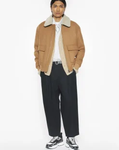Maison Kitsuné Vestes, Manteaux-Recycled Wool Sheepskin Collar Jacket Brun roux