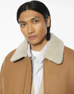 Maison Kitsuné Vestes, Manteaux-Recycled Wool Sheepskin Collar Jacket Brun roux