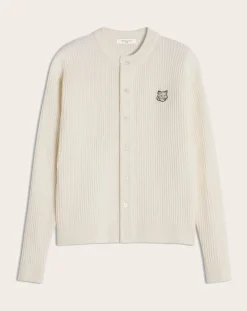 Maison Kitsuné Pulls, Gilets-Ribbed Wool Fox Head Cardigan Beige