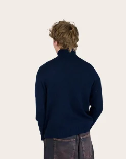 Origin Knitwear Pulls, Gilets-Seamless Wool Turtleneck Sweater Bleu marine