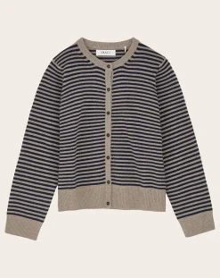 Skall Studio Pulls, Gilets-Senna Striped Merino Wool Cardigan Beige foncé