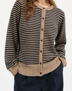 Skall Studio Pulls, Gilets-Senna Striped Merino Wool Cardigan Beige foncé