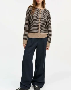 Skall Studio Pulls, Gilets-Senna Striped Merino Wool Cardigan Beige foncé