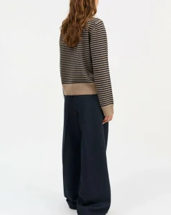 Skall Studio Pulls, Gilets-Senna Striped Merino Wool Cardigan Beige foncé