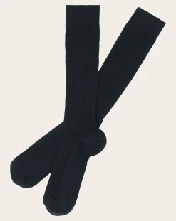 FUB Lingerie, Chaussettes-Set of 2 Pairs of Wool Ribbed Knee Highs - Women's Collection Bleu marine