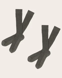 FUB Lingerie, Chaussettes-Set of 2 Pairs of Wool Ribbed Knee Highs - Women's Collection Gris chiné
