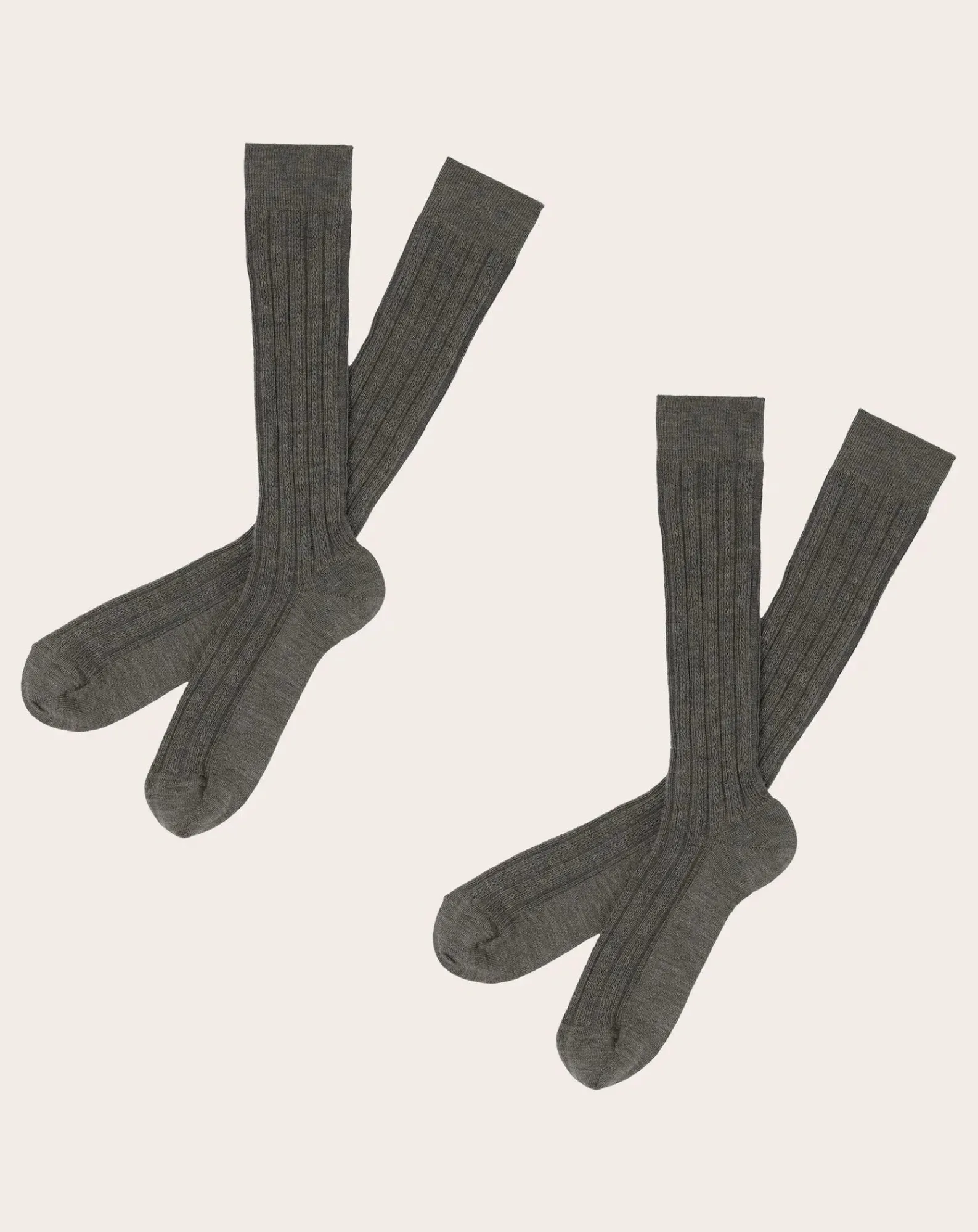 FUB Lingerie, Chaussettes-Set of 2 Pairs of Wool Ribbed Knee Highs - Women's Collection Gris chiné