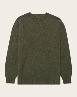 Sunspel Pulls, Gilets-Shetland Round Neck Sweater Vert kaki