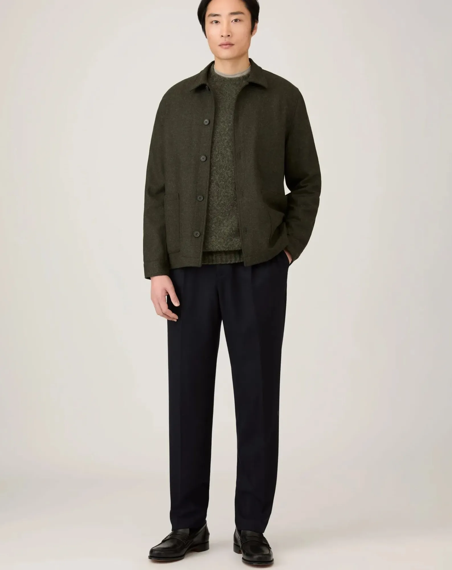 Sunspel Pulls, Gilets-Shetland Round Neck Sweater Vert kaki