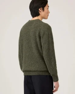 Sunspel Pulls, Gilets-Shetland Round Neck Sweater Vert kaki