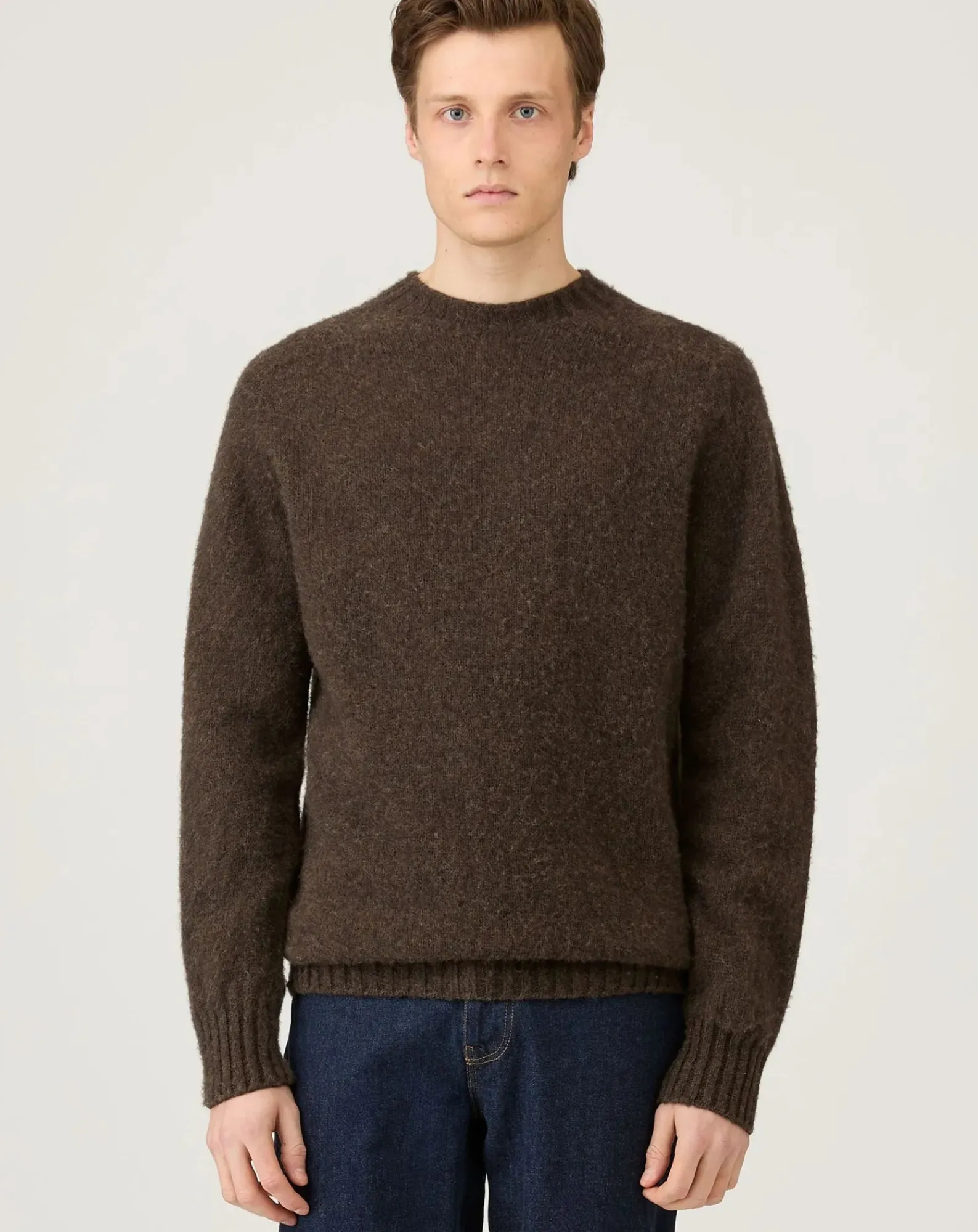 Sunspel Pulls, Gilets-Shetland Round Neck Sweater Marron